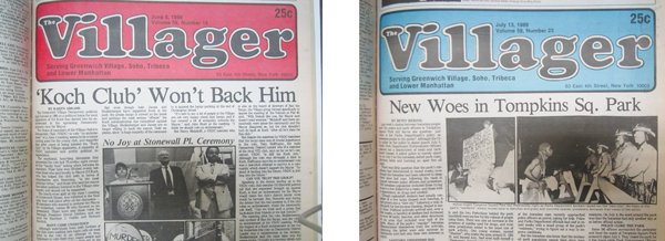 The Villager’s look has gone through changes before as seen in these front pages from summer 1989. In June, the Village Reform Democrats Club — formed as a breakaway “pro-Koch” faction of the Village Independent Democrats — refused to endorse Ed Koch for mayor, partly over the city’s plan to dock a prison barge, the Bibby Venture, at Pier 40, and also because they felt a “need for V.R.D.C. to better reflect the needs of its Village constituents.” Meanwhile, in July, police cleared the massive Tent City out of Tompkins Square Park.