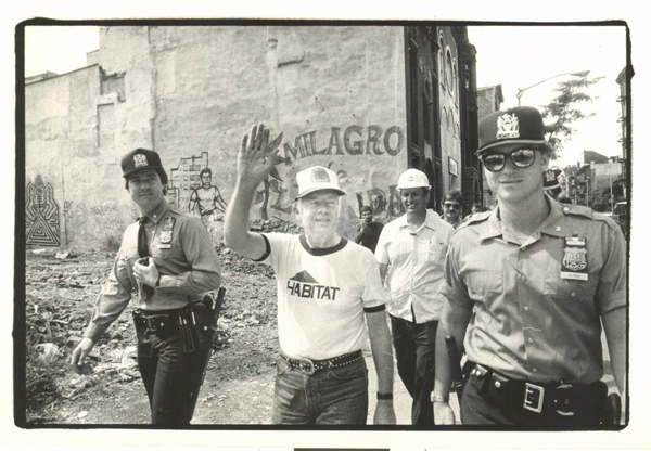 Former President Jimmy Carter visiting the Lower East Side in 1984 for a project with Habitat for Humanity, which renovated abandoned buildings on E. Sixth St.   BROOKLYN COLLEGE LIBRARY ARCHIVES