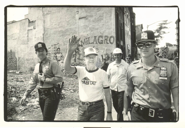 An editor’s notebook: Looking (and moving) east, AIDS, Off Broadway plays, awards and ‘going daily’ 1 Former President Jimmy Carter visiting the Lower East Side in 1984 for a project with Habitat for Humanity, which renovated abandoned buildings on E. Sixth St. BROOKLYN COLLEGE LIBRARY ARCHIVES