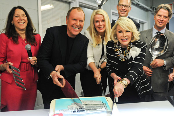 Downtown Express photo by Jessica Frankl At the groundbreaking for the God’s Love We Deliver headquarters vertical expansion and renovation, from left, Karen Pearl, God’s Love We Deliver president and C.E.O.; Michael Kors, fashion designer and G.L.W.D. board member; Blaine Trump, G.L.W.D. board vice chairperson; comic Joan Rivers, a G.L.W.D. board member; Scott Bruckner, G.L.W.D. board chairperson; and Mike Moran, a member of the G.L.W.D. Chairman’s Council. 