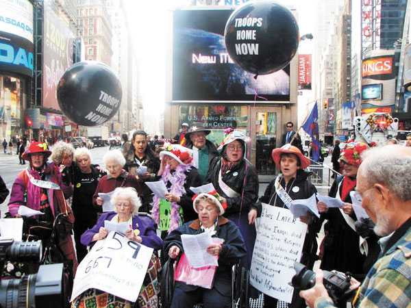 Photo courtesy of The NYC Metro Raging Grannies Times Square is safe from the satirical jabs and righteous anger of The NYC Metro Raging Grannies — at least on Oct. 28, when they’ll be at Hudson Guild.