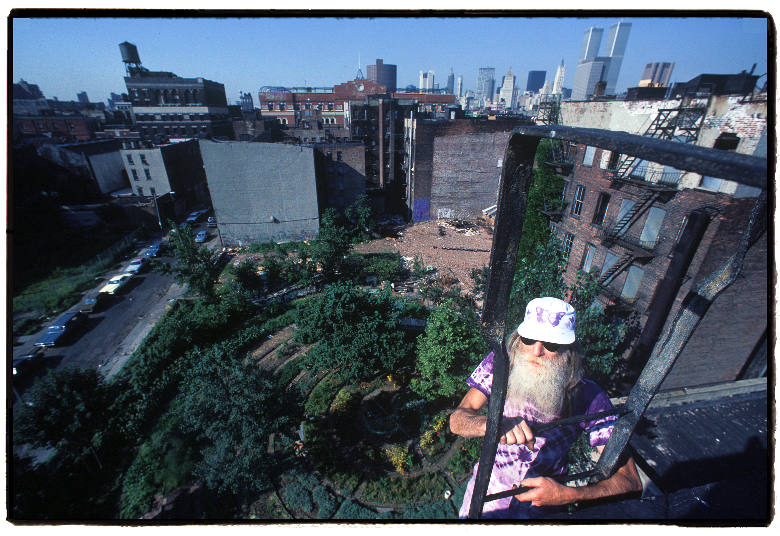 Above, Adam Purple overlooking his Garden of Eden on Forsyth St. Photograph copyright Harvey Wang