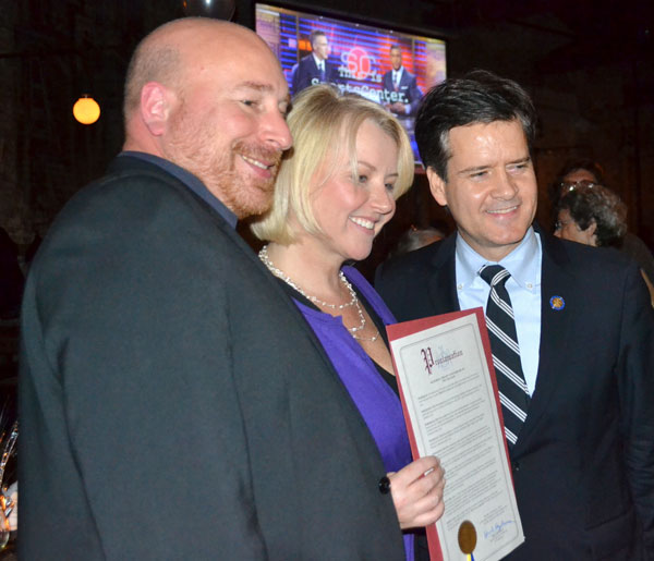 Happy 80th Birthday, Villager! 1 Photo by Cheryl Williamson L o R: Lincoln Anderson and Jennifer Goodstein accept a cleverly written proclamation from New York State Senator Brad Hoylman.