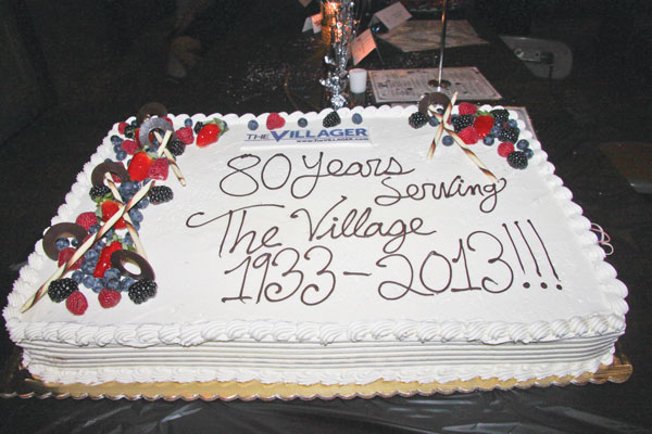 The cake — emblazoned with the new Villager logo.