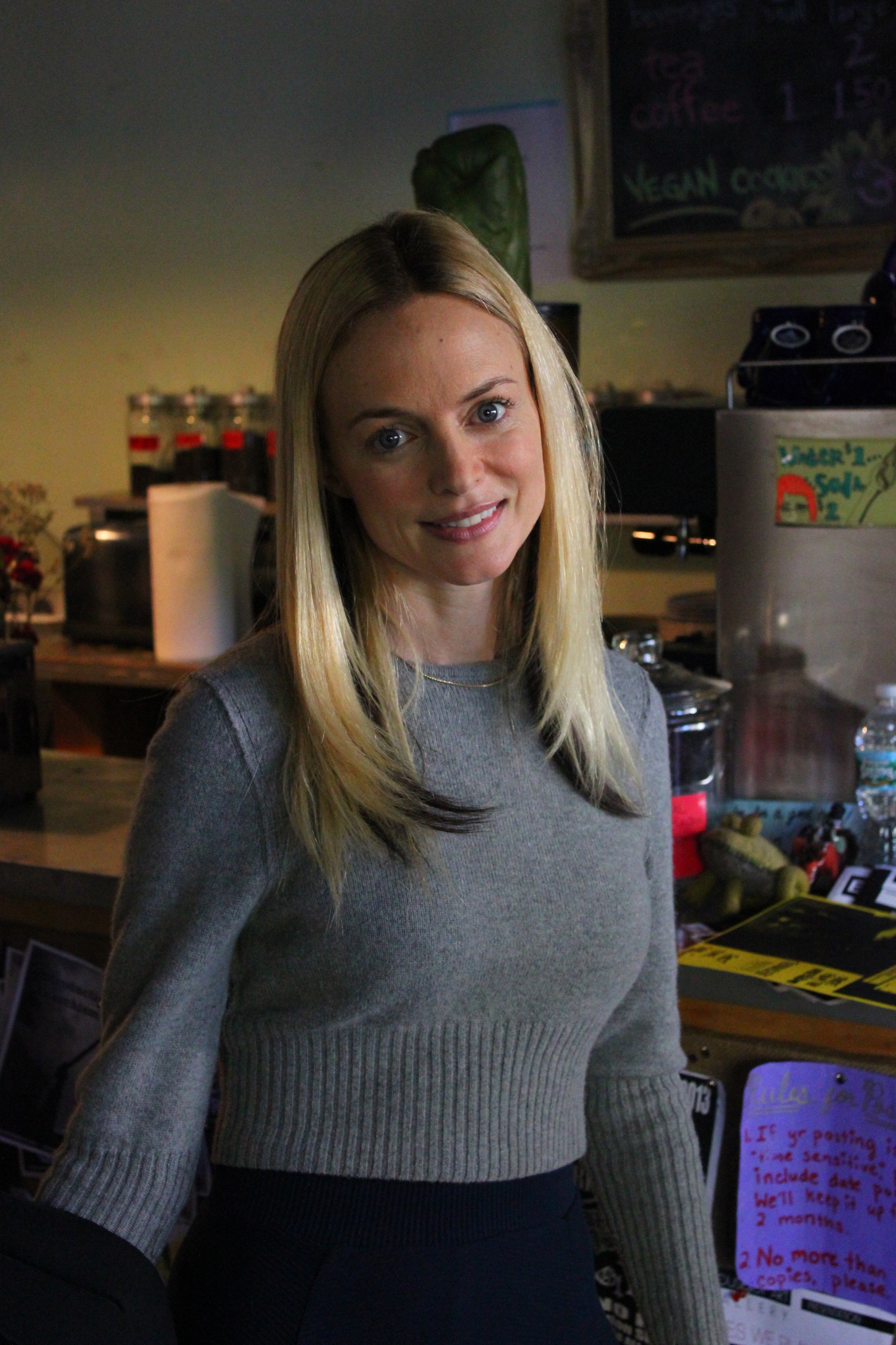 Anthony Edwards, left, and Heather Graham, right, filming at Bluestockings bookstore on Monday.  Photos by Patrick O'Reilly