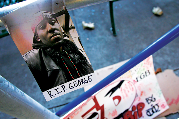 Downtown Express photo by Sam Spokony  Memorial to George Taliferro, 30, who was gunned down at Smith Houses on Nov. 10.