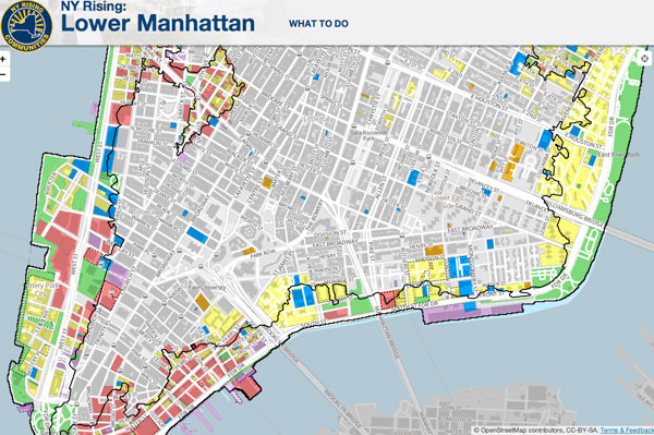 The New York Rising map of Lower Manhattan allows people to highlight and comment on buildings within the community. The map is available at lowermanhattan.nyrisingmap.org