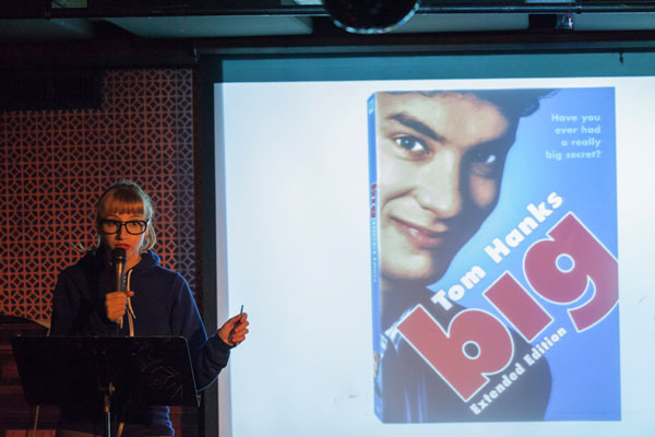 Photo by Spencer Ritenour  Pop culture nostalgia meets storytelling, at “Geeking Out” (host Kerri Doherty, in photo, swoons over Tom Hanks).