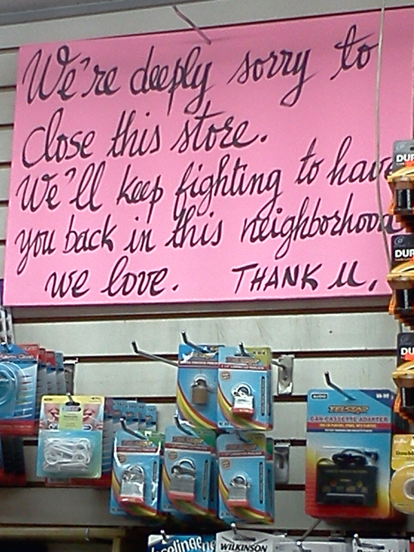 99 Cents Creation Returns, but Struggles in New Location 3 Photo by Scott Stiffler Promises made, and kept: This sign hung on the old 23rd St. store, now occupied by a 7-Eleven.