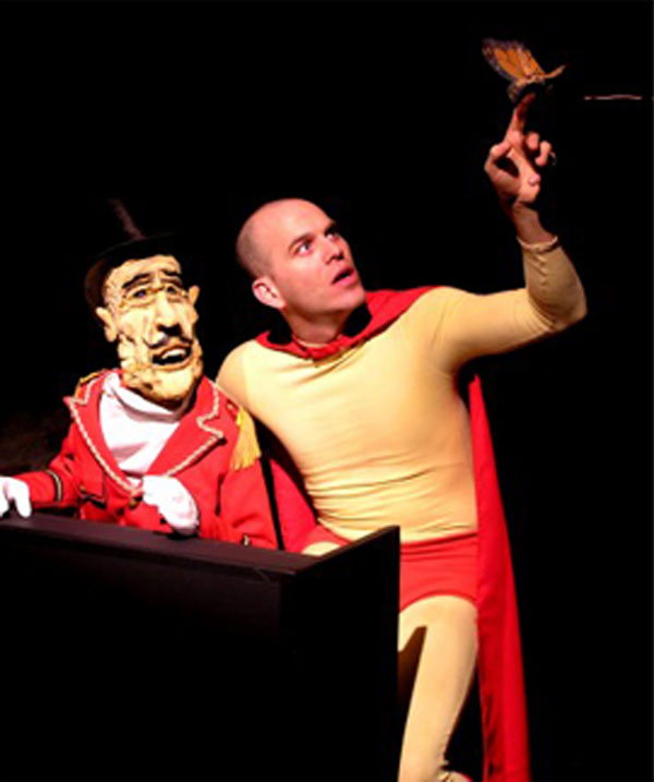 Frank the ringmaster and Ramsey the Flying Man, from “Big Top Machine.”   PHOTO BY GLORIA SUN