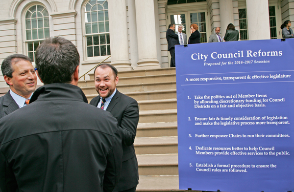 Photo by Sam Spokony Councilman Brad Lander and Corey Johnson, days before his election to the seat now held by Speaker Christine Quinn.