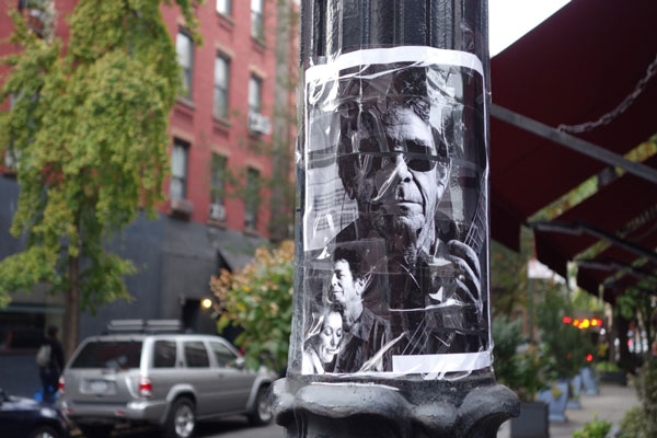 Photo by Patrick Shields Posters of Lou Reed, with his wife, artist Laurie Anderson, appeared on lampposts at Bedford and Downing Sts. the day before Halloween, two days after Reed’s death.