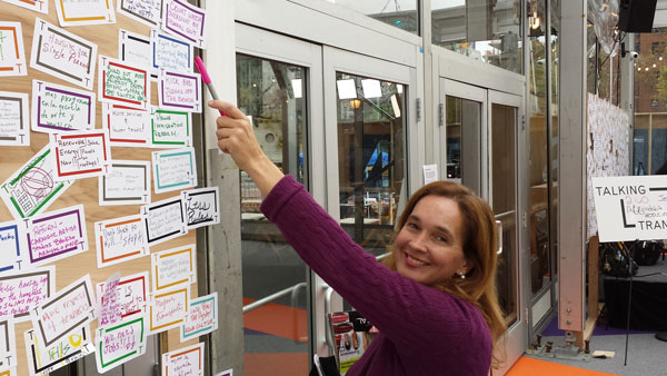Housing advocates gather under one roof, in tent 1 Elizabeth Renner, pointing to one of her ideas for the next administration, had no shortage of suggestions. Photos by Lincoln Anderson
