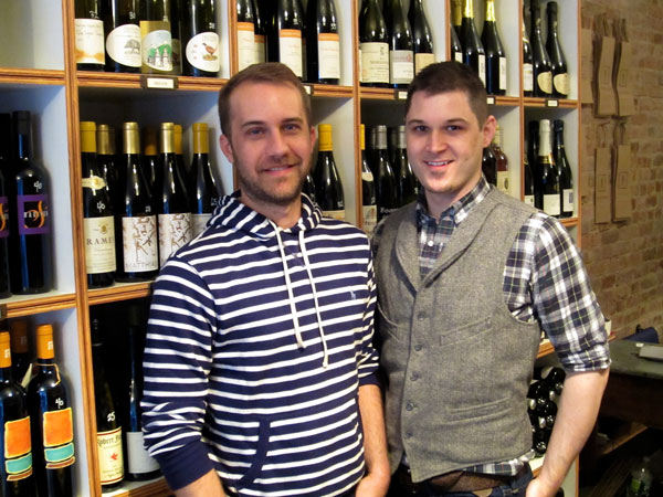 Aaron Thorp, left, and Michael Sullivan in WINESHOP, their new wine store on Avenue A.