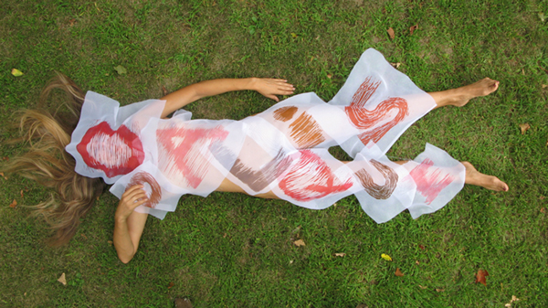 Photo by Michel Franck Desirée Alvarez’s past work includes “Odalique,” featuring letter woodcuts printed on fabric, with Alvarez herself posing as the model.