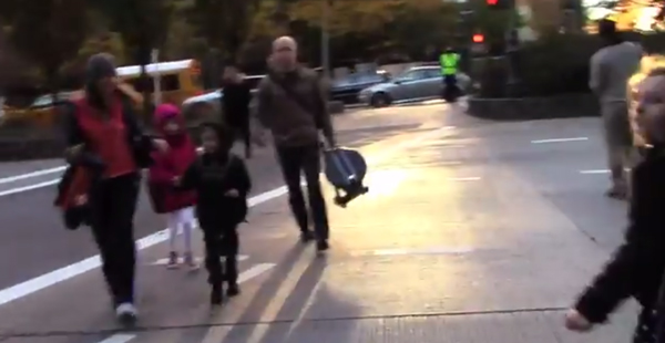Parents fight city as students fight traffic to get to school 1 Image from a youube video showing the traffic hazards of walking from the Financial District to P.S/IS. 276 in Battery Park City.