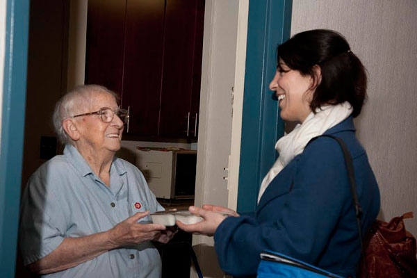 D.A. and partners go to the mat to fight elder abuse 1 A Citymeals-on-Wheels volunteer recently delivering a hot meal to a local senior. During Thanksgiving, the volunteers also handed out specially designed placemats from the District Attorney’s Elder Abuse Unit sporting phone numbers for seniors to call to report any abusive behavior toward them.