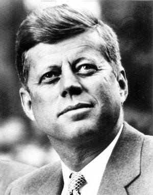 President John F. Kennedy in a White House photo portrait.