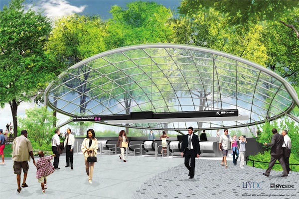 Image courtesy of Hudson Yards Development Corporation A 2011 rendering depicts the 34th St. No. 7 subway canopy.