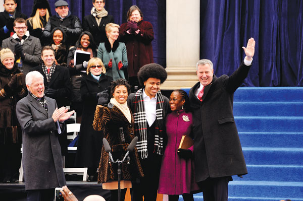 A new mayor and great gay expectations 2 Downtown Express photo by Donna Aceto Mayor de Blasio and his family after he took the oath of office Jan. 1