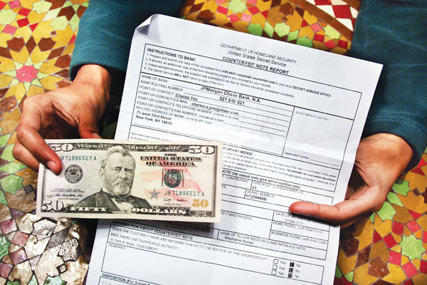 Holding a bank accountable for giving out counterfeit cash 1 Ruthie, the 15-year-old babysitter, holding a real $50 bill, along with the paperwork from Chase for the bogus bill one of the bank’s branches pawned off on her employer.