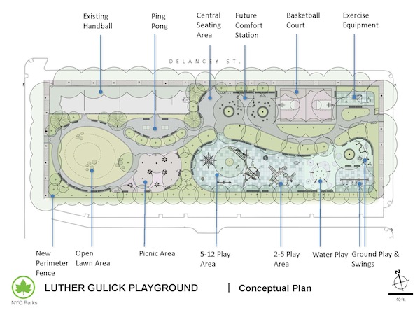 A conceptual rendering showing some of the improvements planned for Luther Gulick Park, in addition to those covered by the recent state grant. Courtesy Friends of Gulick Park