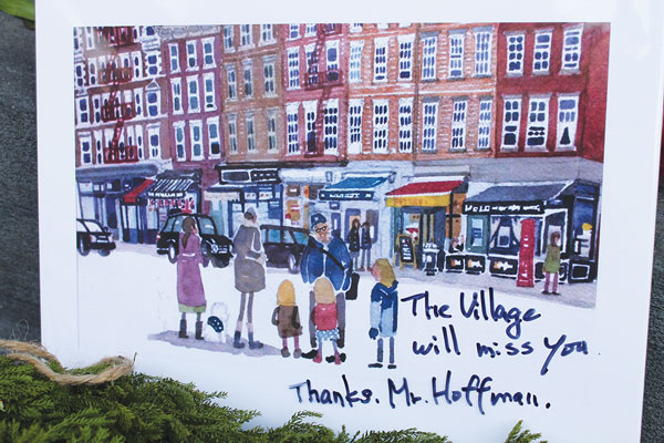 A watercolor by local artist Kaz Morimoto that he left at Hoffman’s memorial on Wednesday.   Photo by Lincoln Anderson