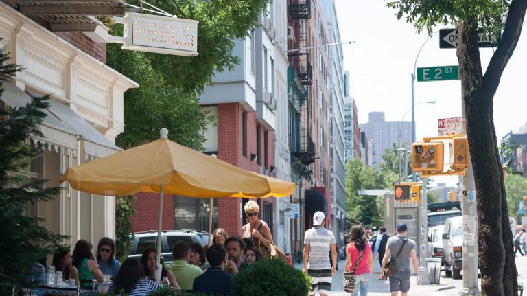 Restaurants offer outdoor eating along the Bowery during good weather. (June 21, 2013)