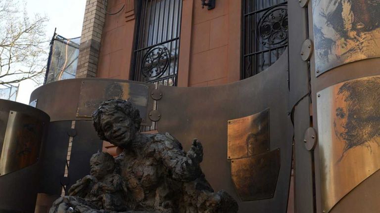 This sculpture of Harlem humanitarian Mother Clara Hale is located on West 122nd St. between Adam Clayton Powell Boulevard and Lenox Avenue.