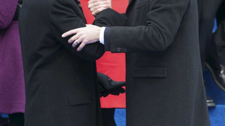 Bill de Blasio speaks with New York State Governor Andrew Cuomo after being sworn in as the 109th Mayor of New York City during a ceremony outside of City Hall on Wednesday in Manhattan. (January 01, 2014). de Blasio, the first Democratic mayor in two decades, has promised a new era of progressive leadership.