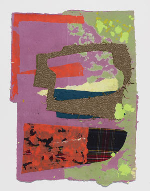 Elana Herzog: Untitled (P81). 2013 (handmade paper, textile; 29 1/4 x 21 3/4 inches, 33 1/4 x 25 3/4 inches framed). From “Plumb Pulp,” on view at LMAKprojects from Feb 15-March 30.   COURTESY OF LMAKprojects, NY