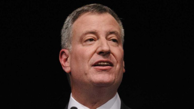 New York City Mayor Bill de Blasio delivers his first State of the City remarks at LaGuardia Community College in Queens on Feb. 10, 2014. 