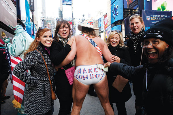 Meanwhile, in Midtown…toboggans and tighty whities:  Super Bowl Boulevard, which ran through Times Square along Broadway, featured the Toboggan Run, plus the Naked Cowboy, who, to some female fans’ delight, ran his end-around play. Adding some Downtown flavor to the festivities, Debbie Harry and Blondie performed on the Boulevard’s main stage Saturday night, playing songs from their upcoming album, as well as classic cuts like “Hanging on the Telephone” and “Dreaming.”