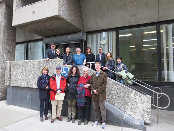 Members of the 75 Morton Community Alliance outside the future middle school, including, back row, from left, state Senator Brad Hoylman, Assemblymember Deborah Glick and C.E.C. District 2 President Shino Tanikawa.  PhotoS by Lu Chih-Lan