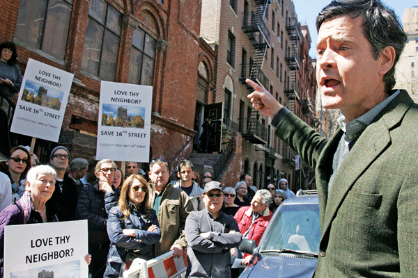 Neighbors Crusade Against Church Air Rights Sale 2 Photo by Sam Spokony State Senator Brad Hoylman and other electeds spoke forcefully, at an April 6 rally against the 124 W. 16th St. development.