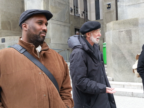 Occupier who says cop grabbed her breast is on trial 2 After leaving court on March 19, Stan Williams, a Cecily McMillan supporter, left, and McMillan’s attorney, Martin Stolar, discussed the case.