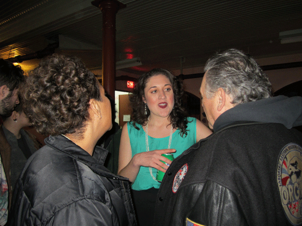 Cecily McMillan, center, at a Justice4Cecily fundraiser party in Brooklyn on March 1.    Photos by Betsy Kim