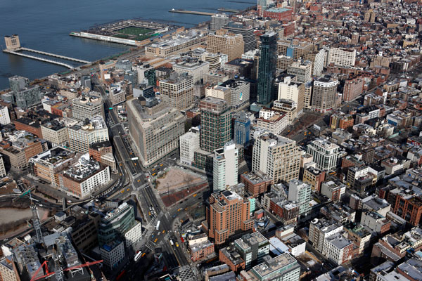 An aerial view of Hudson Square, a neighborhood on the way up.  Photo courtesy Trinity Real Estate