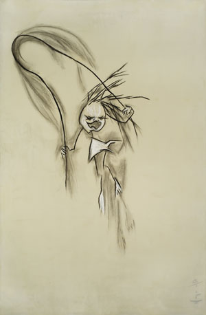 Just Do Art, March 6, 2014 2 Claudia Vargas: “Rope Jump IV” (2013, Charcoal & beeswax on etching paper, 56 x 42 in.). Part of the “Fly Zone” group exhibit, on view at Westbeth Gallery through March 16. COURTESY OF VAGA & THE ARTIST