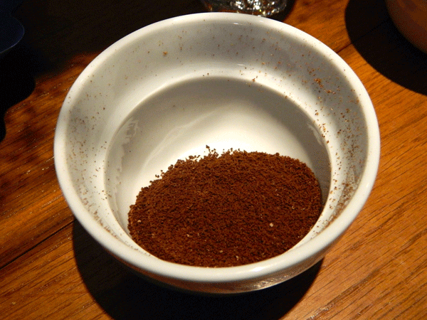 Coffee grounds for a cupping class at Stumptown, during which the flavors and aromas of brewed coffees are sampled. 