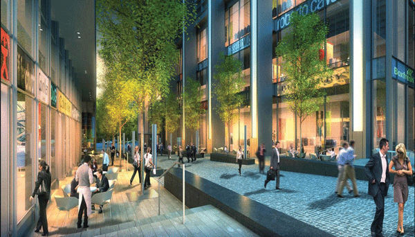 Rendering of the Cortlandt Way retail area planned for 3 World Trade Center. 