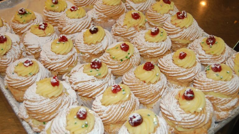 Zeppoles vs. Sfincis: Which Italian pastry are you? 12 <p>These are not the zeppoles you get at the street fair. At Villabate, they're filled with custard, made with milk, eggs and vanilla, and topped with an Amarena cherry, which is slightly bitter. While also not as sweet as one might expect, the zeppole filling is sweeter than the sfinci filling.</p>