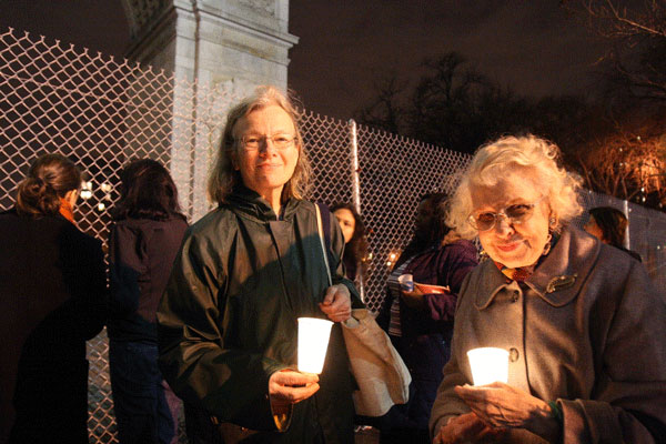 Keen Berger, left, at a vigil with veteran activist Doris Diether.  File photo by Jefferson Siegel 