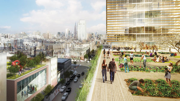 Designs for the sprawling SPURA project on the Lower East Side by the Williamsburg Bridge feature rooftop gardens.