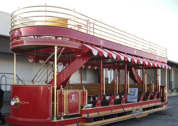 California-based streetcar manufacturer TIG/m offers several different types of self-powered trolleys. Brad Read, the company’s president, said that for Eighth St., a four-car fleet would work best, including one open car for summer, one closed car for winter and two convertible cars with removable panels that would be all-weather. Double-decker streetcars, like the model above, are the most popular by far with riders, he said. Read appeared with George Haikalis at a talk on transportation at A.I.A. on LaGuardia Place last year.