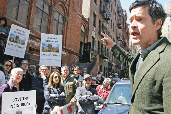 State Senator Brad Hoylman spoke at the April 6 rally against the 124 W. 16th St. development.  Photo by Sam Spokony
