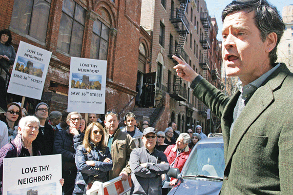Chelsea raises Cain over church air rights sale for jumbo tower 1 State Senator Brad Hoylman spoke at the April 6 rally against the 124 W. 16th St. development. Photo by Sam Spokony