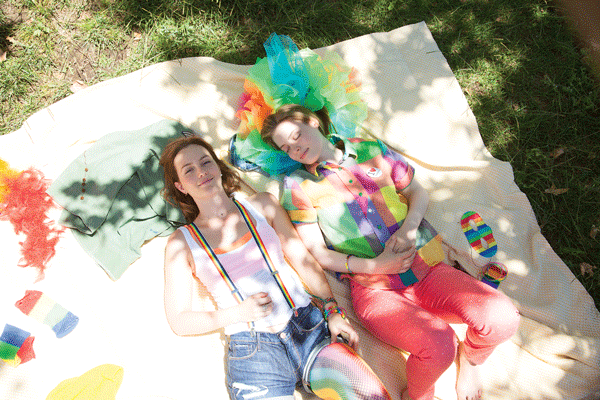 Photo by Erik Lang The rainbow connection: best friends Sasha and Paige show their pride and explore their options, in “Life Partners.” 