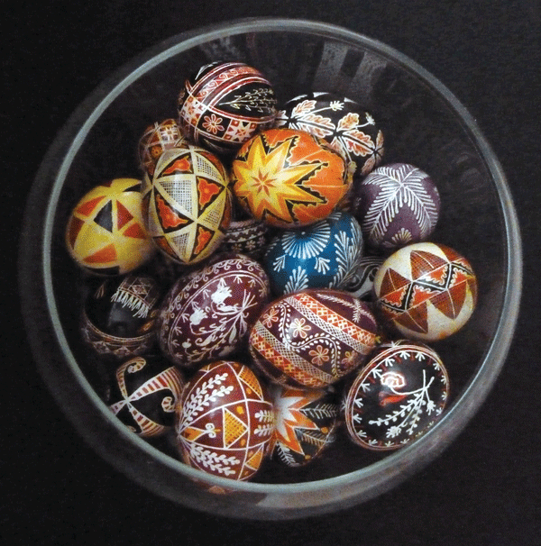 Ukrainian Batik-colored Easter eggs are known as pysanky.