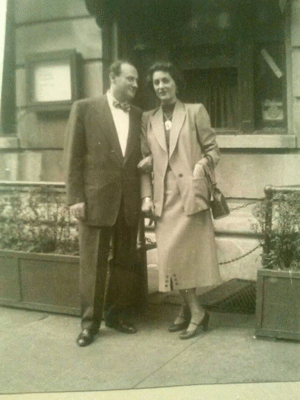 Leo and Ruth Berk, then unmarried, circa 1955 outside the Waverly Lounge, which Leo ran, in what is today the Washington Square Hotel.